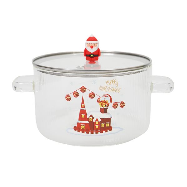 Navidad Bowl Cristal C/Asas Y Tapa Santa Rojo/Transp