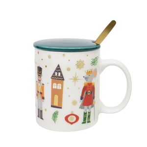 Navidad Taza C/Tapa Y Cucharita Diseño Variado 10Cm Verde