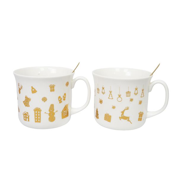 Navidad Set Tazas Blanco/Dorado (H-1141)