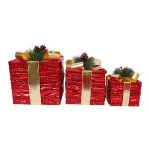 Navidad Regalo Deco X3 Pzs Dorado/Rojo