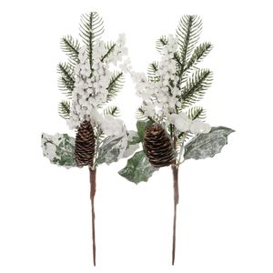 Navidad Planta P/Arbol Piña X 2Pzs 31X15 Cm Blanco (Jq-7)
