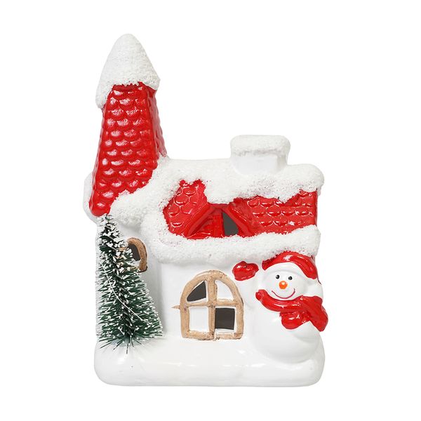 Navidad Adorno Led Casa Muñeco 8.6X5.6X12.5 Rojo/Blanco (Hc-440)