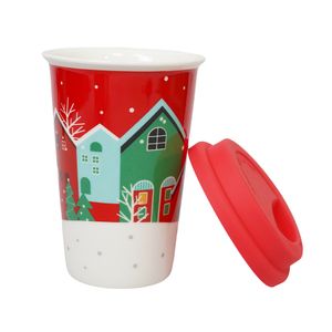Navidad Taza Casas 9X14Cm Rojo/Blanco (Hc-185)