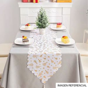 Navidad Camino De Mesa Arbol/Copo 36X180Cm Blanco/Dorado (F3-8)