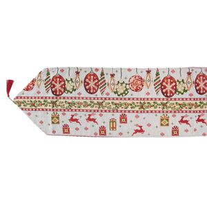 Navidad Camino De Mesa Guirnaldas 35X180Cm Blanco/Rojo (F7-5)