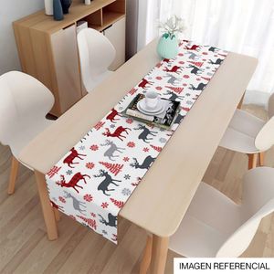 Navidad Camino De Mesa Renos 33X180Cm Blanco (Yc-044)