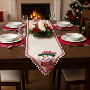 Navidad Peruana Camino De Mesa Bordes 33X240 Cm Muñeco Nieve (Pt)