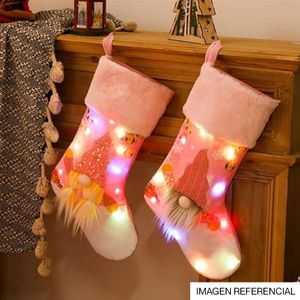 Navidad Bota C/Luz Led Gnomo 47X29Cm Rosado (G2-10)