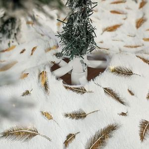 Navidad Piso De Arbol Peluche Hojas 120Cm Blanco/Dorado (F13-3)
