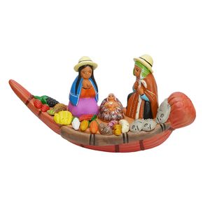 Navidad Peruana Adorno Porcelana Totora Nacimiento 12Cm Marron