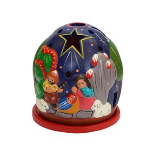 Navidad Peruana Adorno Porcelana Porta Vela Casita 10Cm Azul