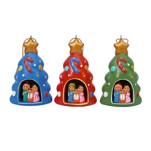 Navidad Peruana Adorno Porcelana Set X3 Pinos Con Nacimiento 7Cm
