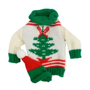 Navidad Funda P/Botella Abrigo Arbol 16X11Cm Blanco/Ve (B4-4)