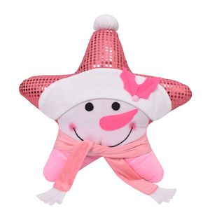 Navidad Cojin Estrella Magia 50X50 Cm Rosado Muñeco Nieve