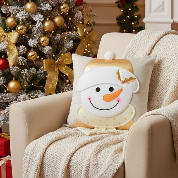 Funda para Cojín Coleccion 45 x 45 cm Muñeco Nieve Dorado