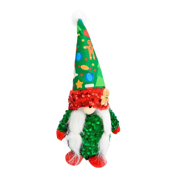 Navidad Muñeco Gnomo Lentejuelas 5X7X28Cm Rojo/Verde (A10-4)