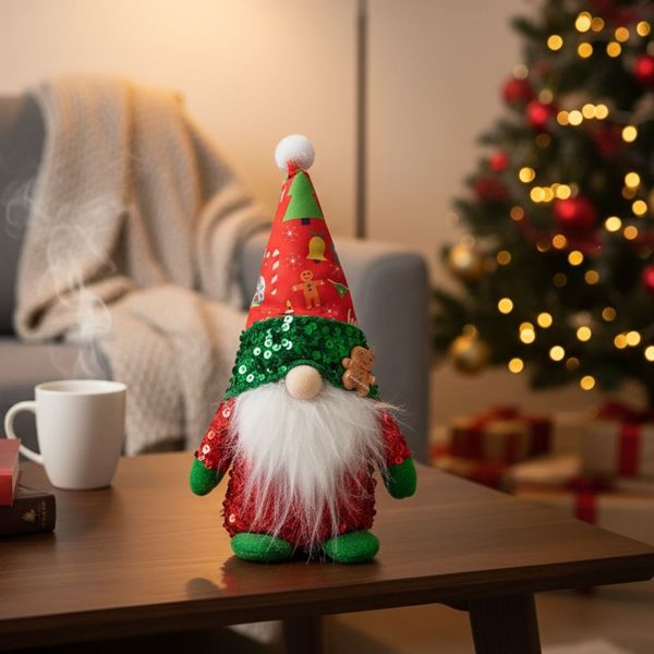 Navidad Muñeco Gnomo Lentejuelas 5X7X28Cm Rojo/Verde (A10-3)