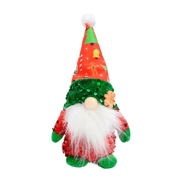 Navidad Muñeco Gnomo Lentejuelas 5X7X28Cm Rojo/Verde (A10-3)