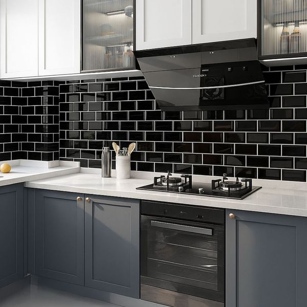 Papel Tapiz 3D Baldosas Ladrillo 60X30 Cm Negro (Bolsa 10 Unid)