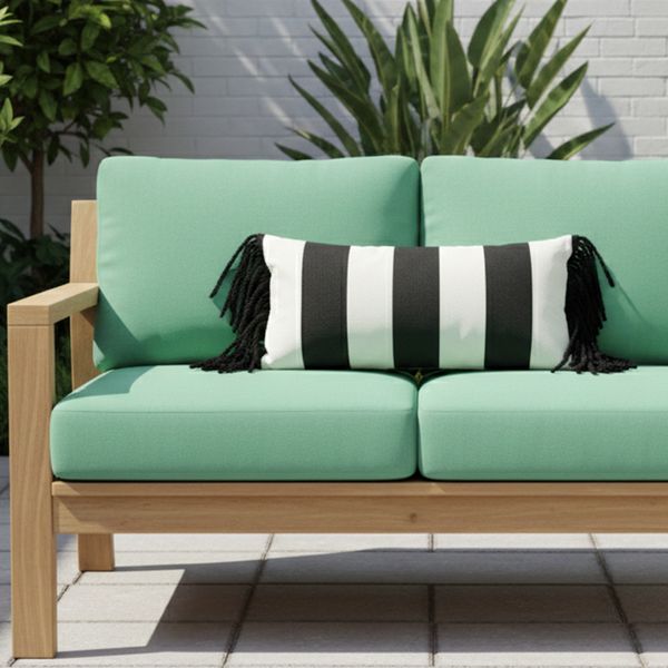 Cojin Dulce Limonta Rayas Negro Flecos Negros 60X30Cm