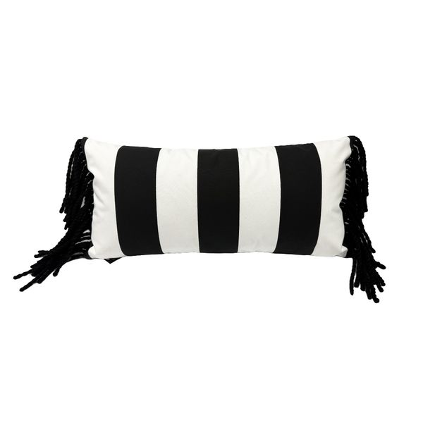 Cojin Dulce Limonta Rayas Negro Flecos Negros 60X30Cm