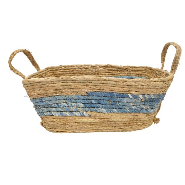 Cesta Plastico Tejido L 35X23X15Cm Beige/Azul (Org13-006-1)