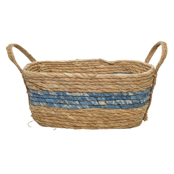 Cesta Plastico Tejido M 30X20X13Cm Beige/Azul (Org13-006-2)