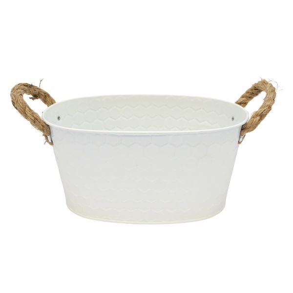 Macetero Metal Asas Cuerda M 20X13X9.5Cm Blanco (Reg12-070A)