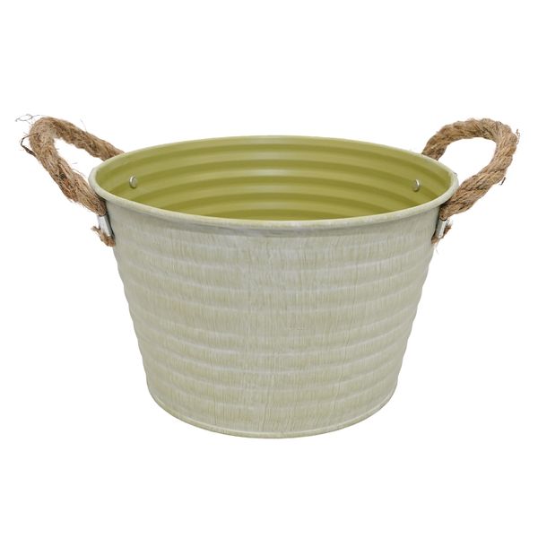 Macetero Metal Asas Cuerda S 17X13X11Cm Blanco (Reg12-076A)