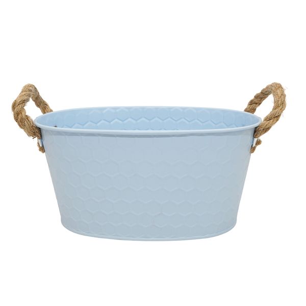 Macetero Metal Asas Cuerda M 20X13X9.5Cm Celeste (Reg12-070D)