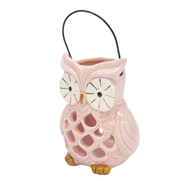 Porta Vela Porcelana Buho 10X11X14Cm Rosado (Hme187-015A)