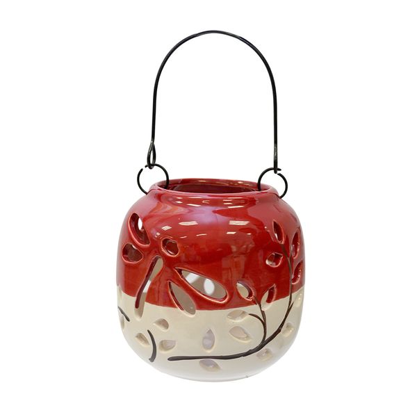 Porta Vela Porcelana Bosque 13X13X11.5Cm Rojo (Hme175-001)