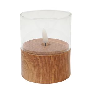 Vela Led Base Madera 7.5*7.5*10Cm Transparente (Ae28-127-3)