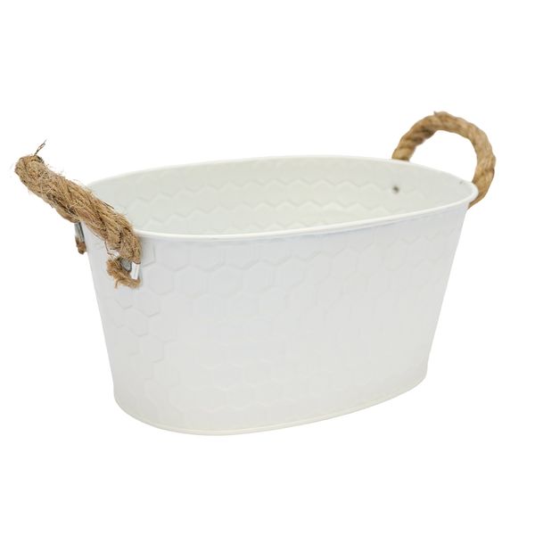 Macetero Metal Asas Cuerda M 20X13X9.5Cm Blanco (Reg12-070A)