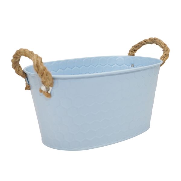 Macetero Metal Asas Cuerda M 20X13X9.5Cm Celeste (Reg12-070D)