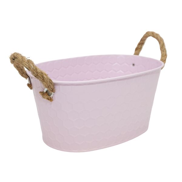 Macetero Metal Asas Cuerda M 20X13X9.5Cm Rosado (Reg12-070C)