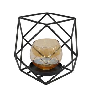 Porta Vela Metal Geometrico 10.8X10.8X11.3 Negro (Kx19-16)