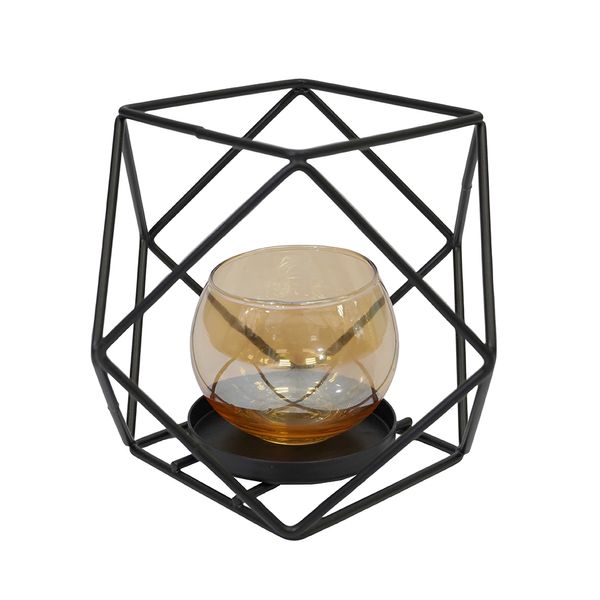 Porta Vela Metal Geometrico 10.8X10.8X11.3 Negro (Kx19-16)