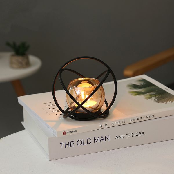 Porta Vela Metal Aros 11.5X12X10Cm Negro (Kx18-34-1)