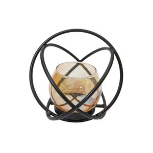 Porta Vela Metal Aros 11.5X12X10Cm Negro (Kx18-34-1)