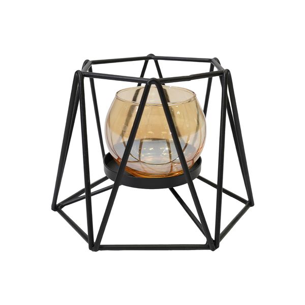 Porta Vela Metal Triangulos 14X12.3X10.2Cm Negro (Kx19-17)