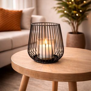 Porta Vela Metal Rejilla 9.5X12X15.5Cm Negro (Kx19-60)