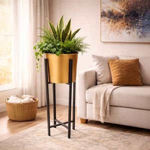 Macetero Metal Elevado 24.5X63Cm Dorado Negro (Kx19014)