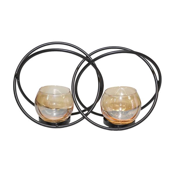 Porta Vela Metal Esferas 24X7X12Cm Negro (Kx1920)