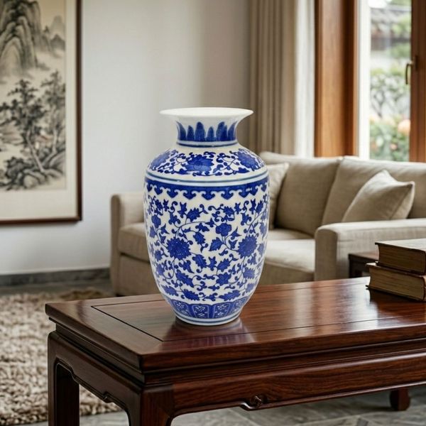 Florero Porcelana Imperial Iii 12X12X23Cm Blanco/Azul (Hme73-32)