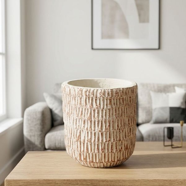 Macetero Porcelana Rustic 11X11X11.5Cm Blanco (Reg25-092)