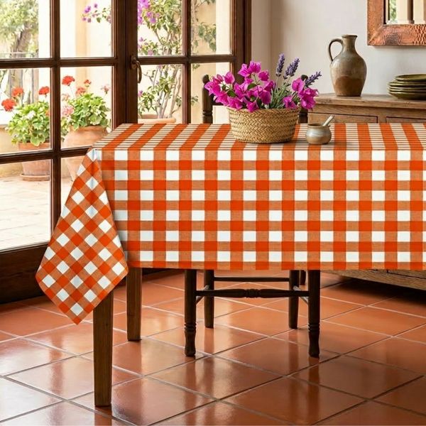 Cubremesa Plain Pvc Cuadritos Terry Naranja