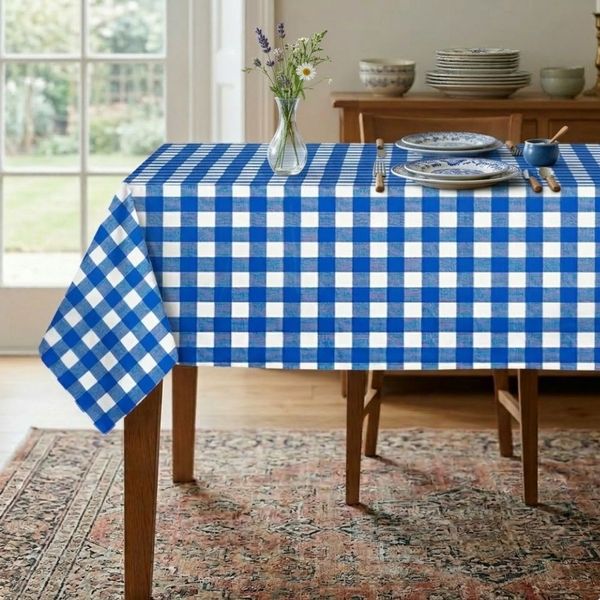 Cubremesa Plain Pvc Cuadritos Terry Azul
