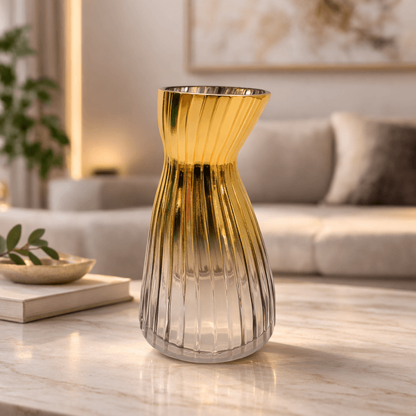 Florero Vidrio Delfos 14.5X14.5X24Cm Gris C/Dorado (E2319)