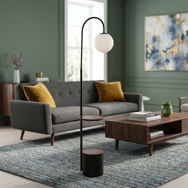 Lampara De Pie C/Mesa Y Soporte 30X30X165Cm Negro